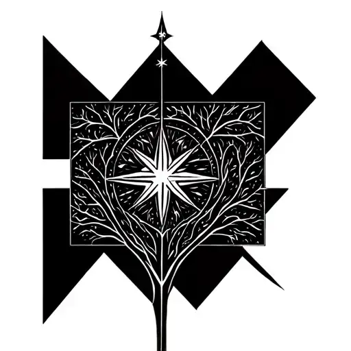 Family Tree Intertwined With North Star In The Bark'