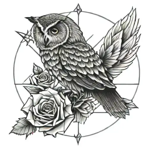 Shooting Bow Arrow Point In The Shape Of A Rose And Owl