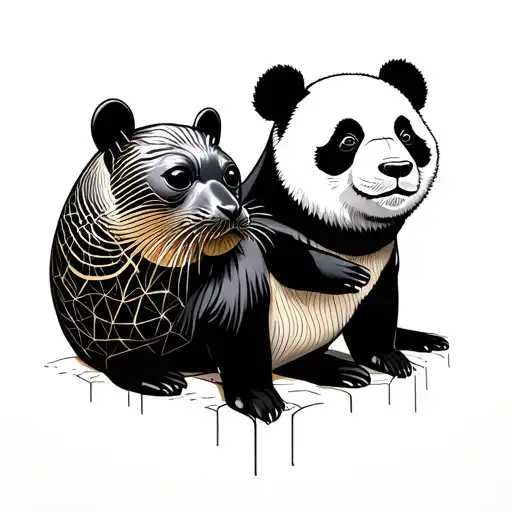 Seal And Panda Stand On The Head