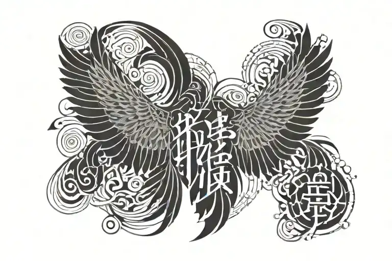 Benimaru Written In Japanese With Angel Wings On The Sides