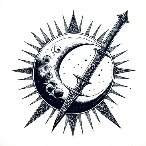 Sun And Moon Sword Tattoo Design