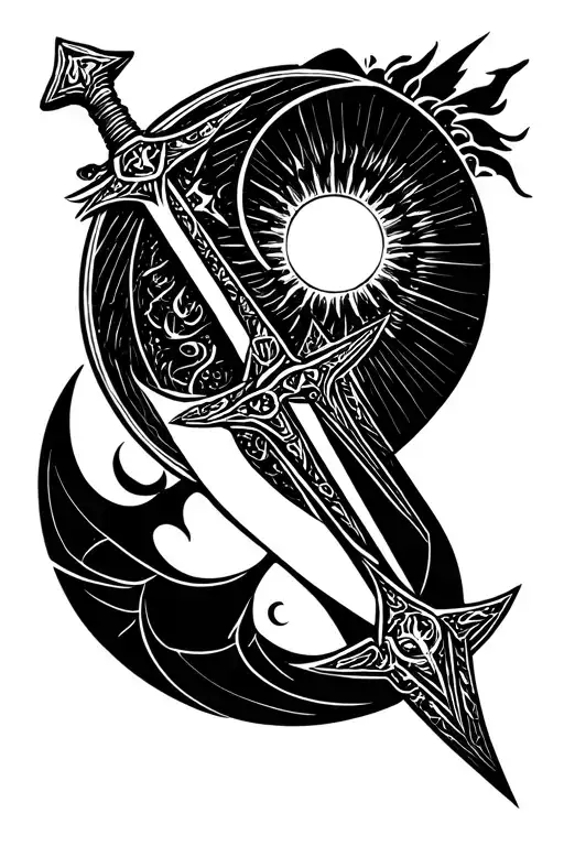 Sun And Moon Sword Tattoo Design