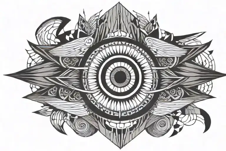 Symmetrical Eye With 6 Wings Spread Wide