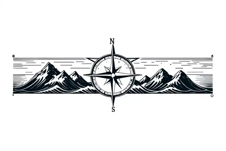 Compass With Band Made Of Mountains And Crashing Waves