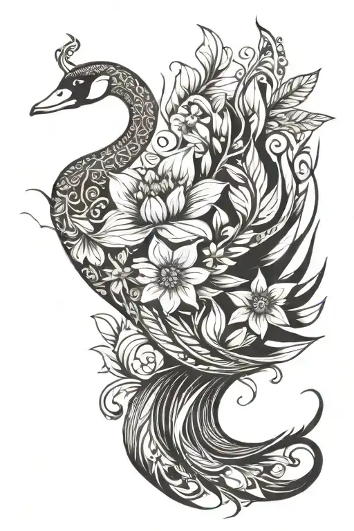 Beautiful Swan With Flower