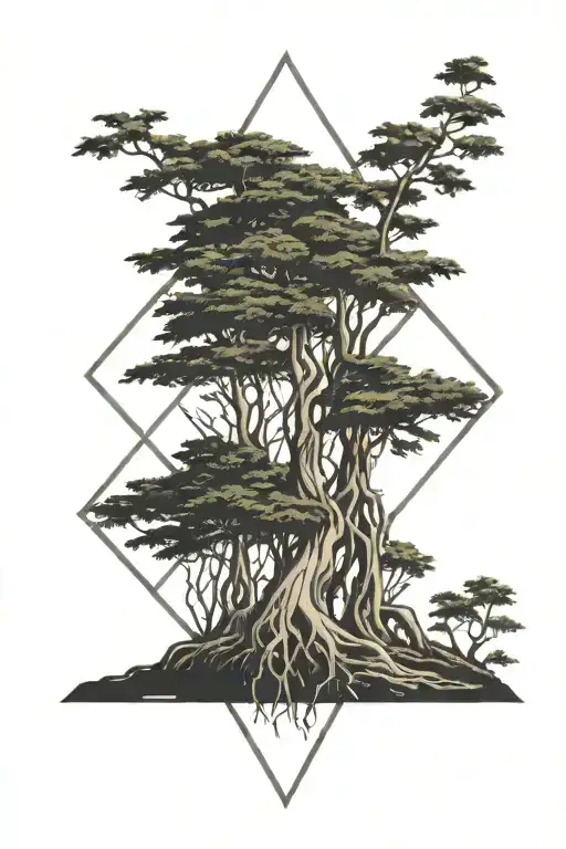 Bald Cypress With Roots Inside Diamond Shaped Line Outlining