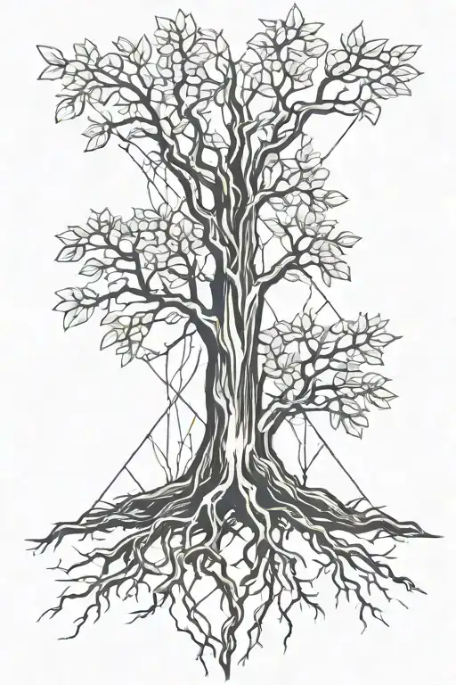 Pecan Tree With Roots Inside Diamond Outline