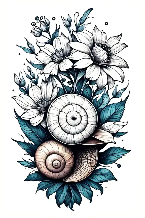 Snail And Florals Geometric Design Inspired