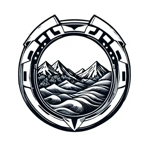 Horse Shoe With Waves Mountain Landscape