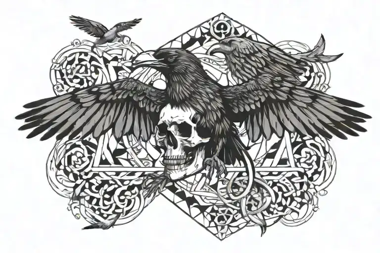 2 Crow Flying And Skull