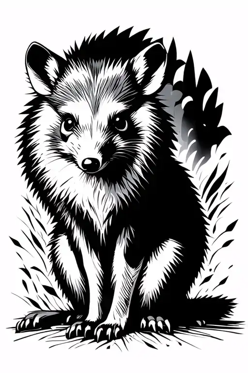 An Opossum Plays Dead At The Feet Of A Sitting Coyote
