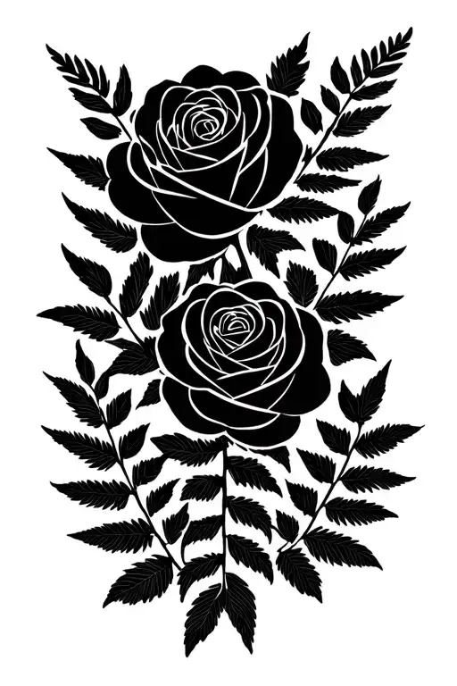 Roses And Fern With Leaves Shaped Like