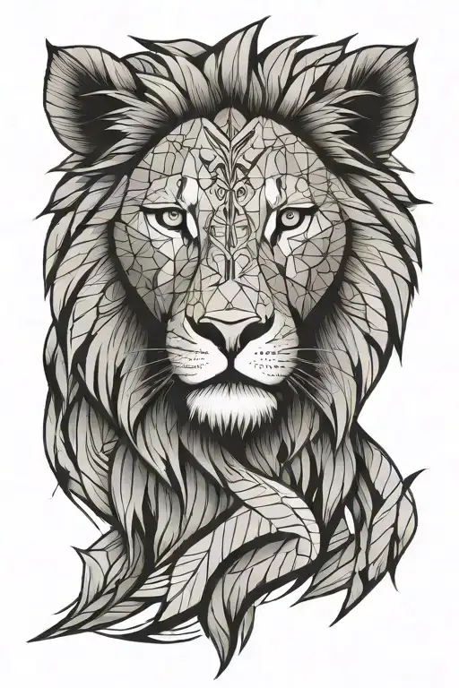 Partial Lion Head With Campass Design And Geomeric Arrow