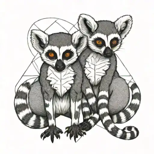 Two Lemurs Facing Forward Their Tails Making A Heart Intertwined