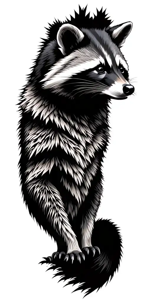 Massive Forest Landscape Scene With Raccoon Face Side Profile Emerging From The Top