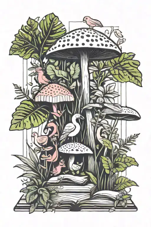 Toadstool Book Leafy Plant Flamingo Sloth