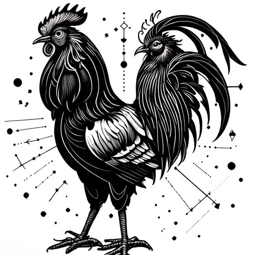 Rooster And Aquarius Constellation Merging Together