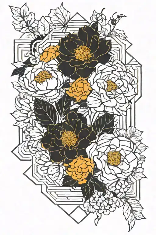 Marigold And Peony Flowers Growing