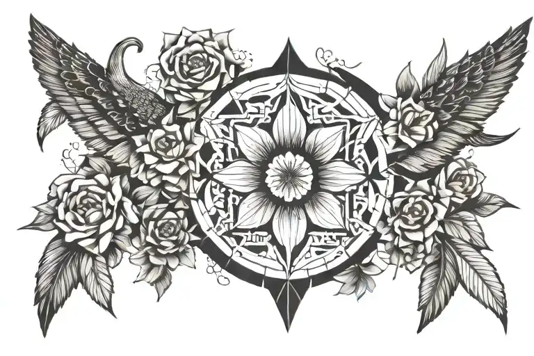 Wings Spread Wide And Flowers