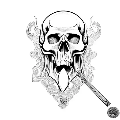 Skull Man Holding A Celtic Pistol In Knights Armor