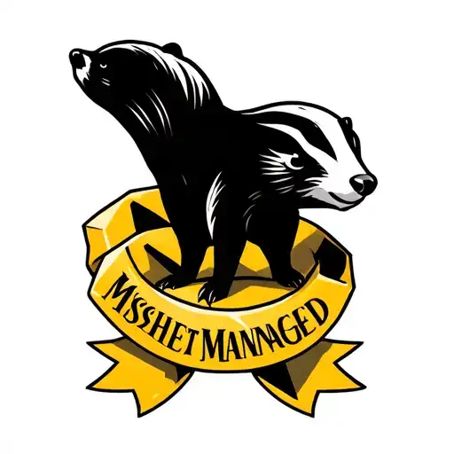 Hufflepuff Badger Standing On Top Of The 'Mischief Managed' Ribbons