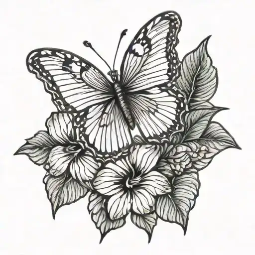Hibiscus And Butterfly Shaped Leaves