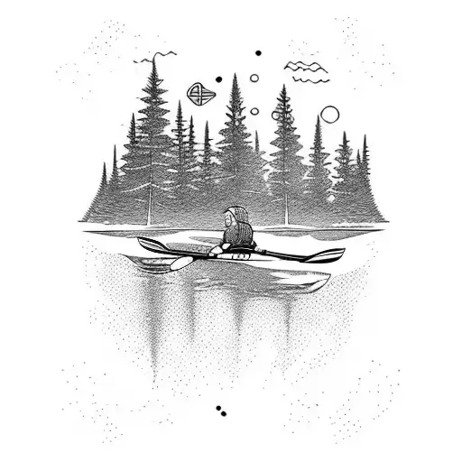 Flowing River With Nature And Kayaker On Creek Boat