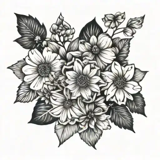 Marigold And Cosmos Tattoo Design