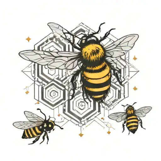 3 Bees And Honey Comb Design