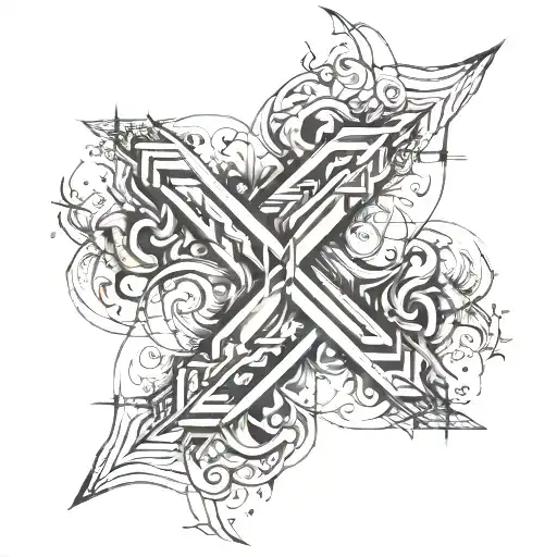 Symbolic Tattoo In The Shape Of An X With Some Additional Flare