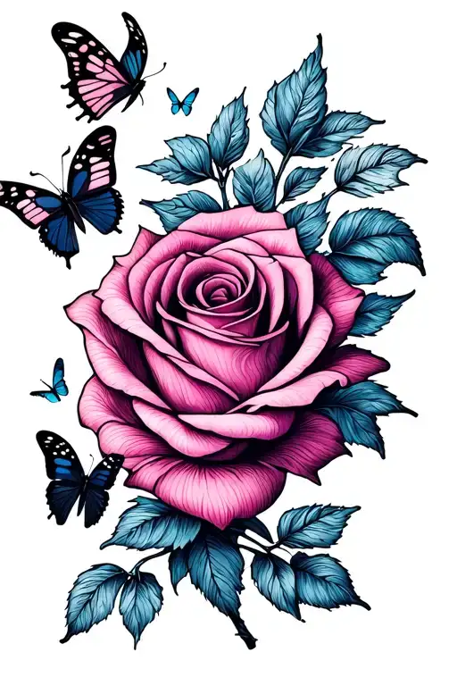 Cursive Drawn Rose Into The Cursive Letters Xoxo Spread Out Ending With Little Sketched Butterflies