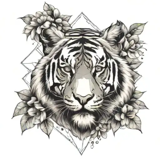 Tiger Surrounded By Trees And Flowers