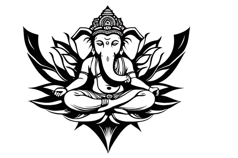 Ganesha Sitting In Lotus Budda Head