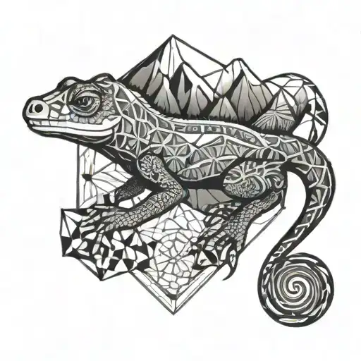 Gecko With Mountains Incorporated Into The Body