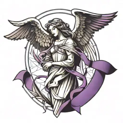 Guardian Angel With Purple Ribbon