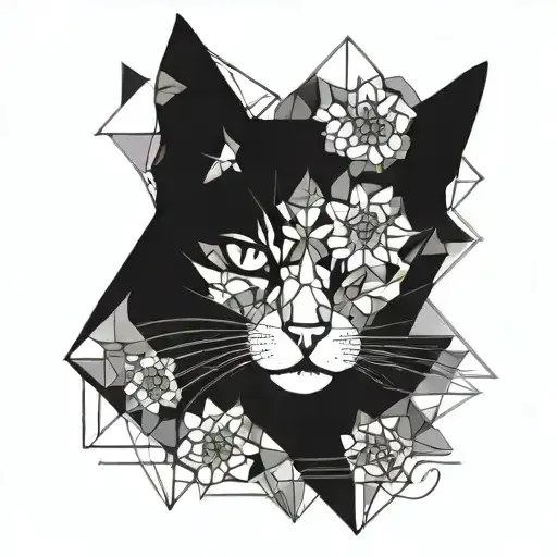 Cat Face With Flowers And Geometry