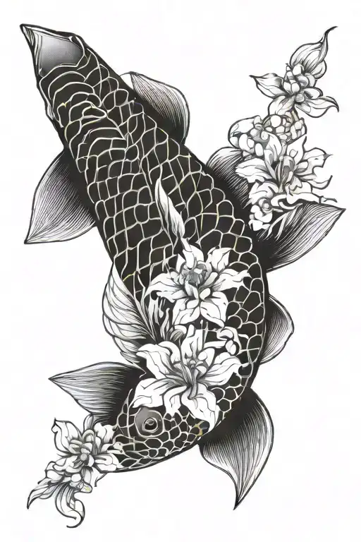 Koi With Flower Growing