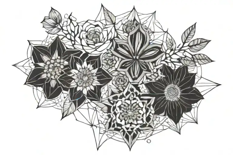 4 Flowers With Clear Lines And Gyometry