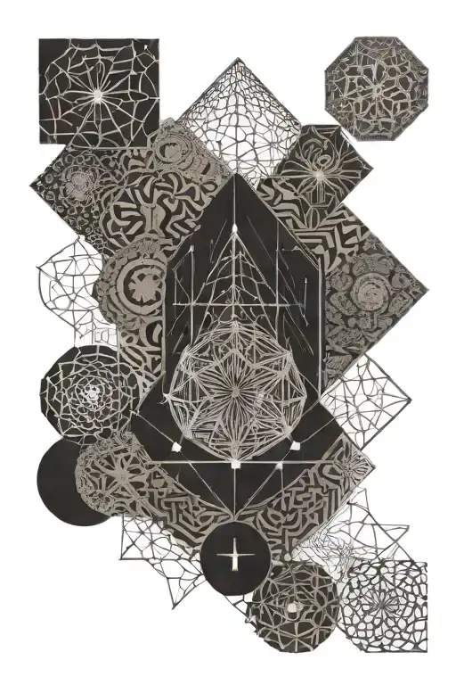 Geo Patterns In Dotwork Featuring Mathematical Symbols