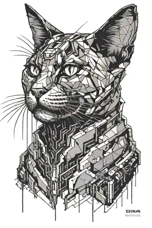 Cyberpunk Cat Portrait Reaching Upward