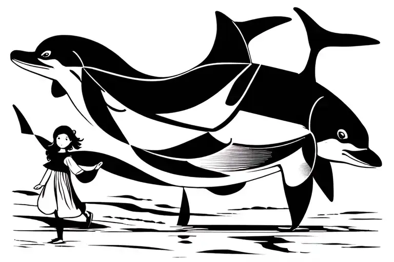 Dolphin And Daughter Walking