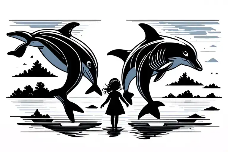 Dolphin And Daughter Walking Along