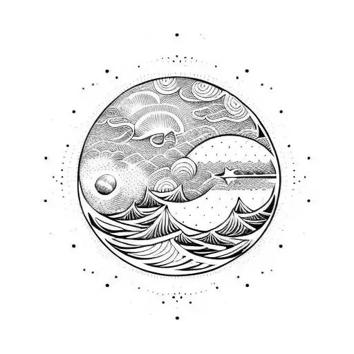 Ocean Wave Sun And Moon