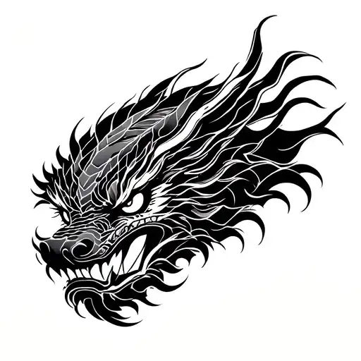 Japanese Dragon Face On Bicep