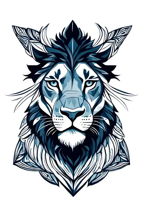 Lion Face With Mouth Closed Wise Eyes Surrounded By Mandala Geometric Shapes