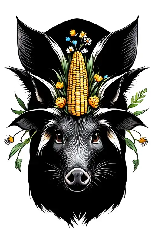 Piglet Wildboar With Corn Flowers