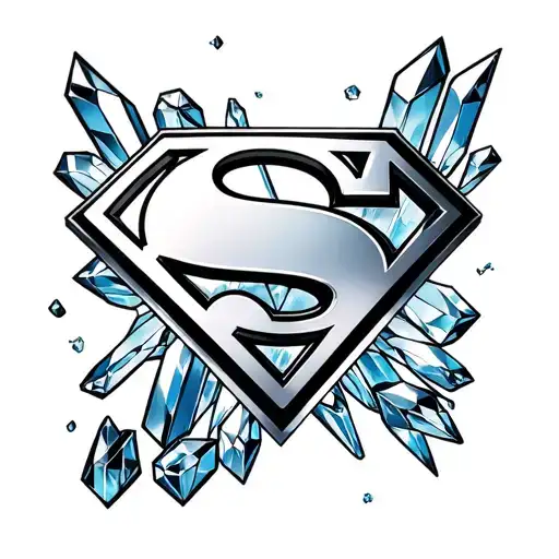 Superman Logo Fortress Of Solitude Background With Crystals Black Ink Only