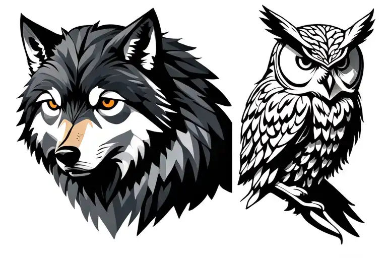 Wolf And Owl Violent Outline With Dominance