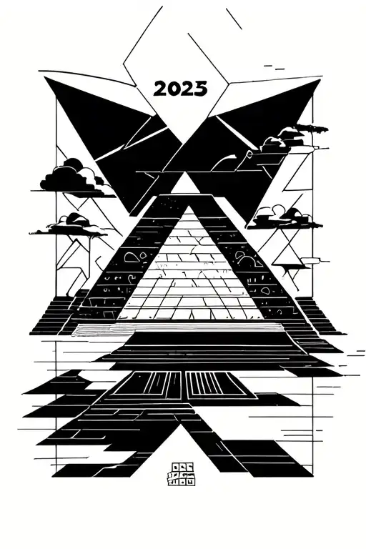 Pyramid Stage In Front Of '2025' With Some Geometric Patterning Around The Stage And Numbering