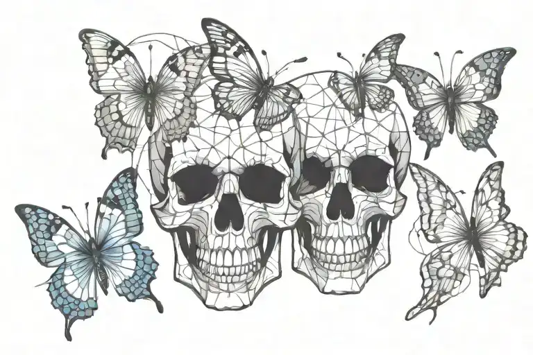 Skulls And Butterflies Intertwined